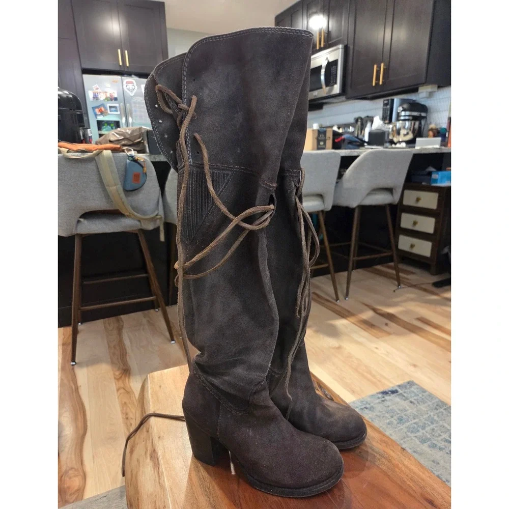 Freebird by Steven Brock Brown Suede Over the Knee Boots Women 7 Block Heel Zip